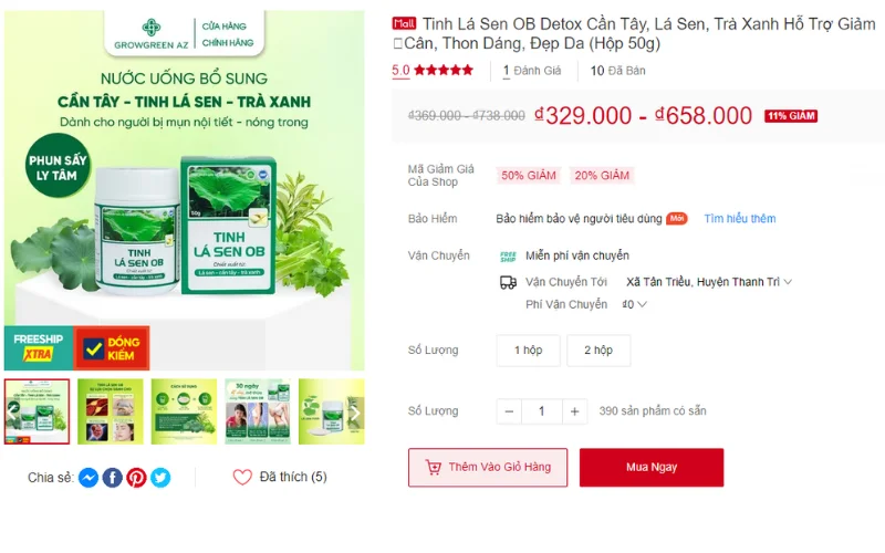 Mua tinh lá sen ob tại sàn TMDT shopee mall