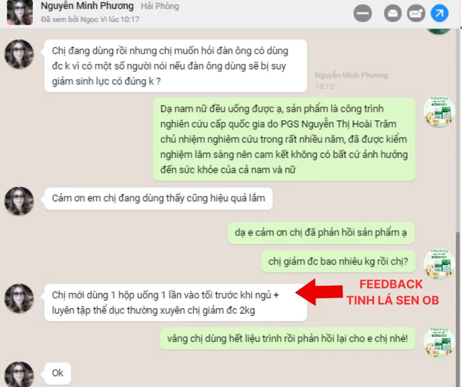 Feedback người dùng về Tinh lá sen OB