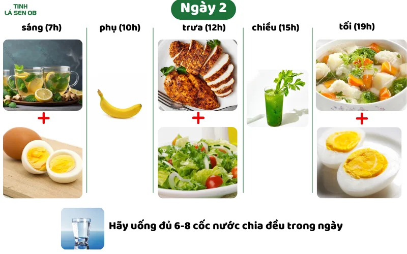 Thực đơn mẫu ngày 2 giảm cân cấp tốc trong 3 ngày 5kg