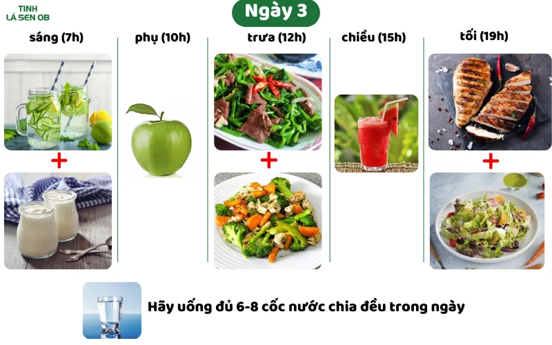 Thực đơn mẫu ngày 3 giảm cân cấp tốc trong 3 ngày 5kg